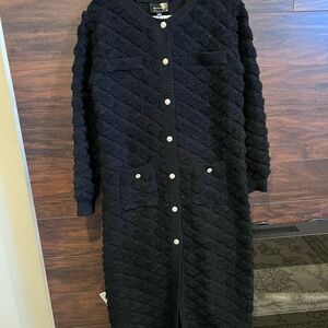 Line & Dot Black Textured Cardigan with Silver Accents Size S